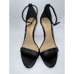 Schutz Cadey Lee Strappy Sandal Black Leather High Stiletto Heels Shoes Size 6 B